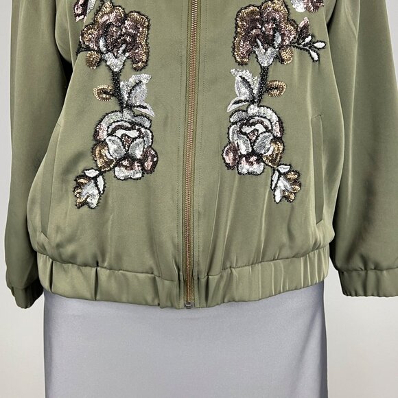 Chicos Collectibles Womens Plus Green Embroidered Bomber Jacket Sequins size XXL - Picture 6 of 16